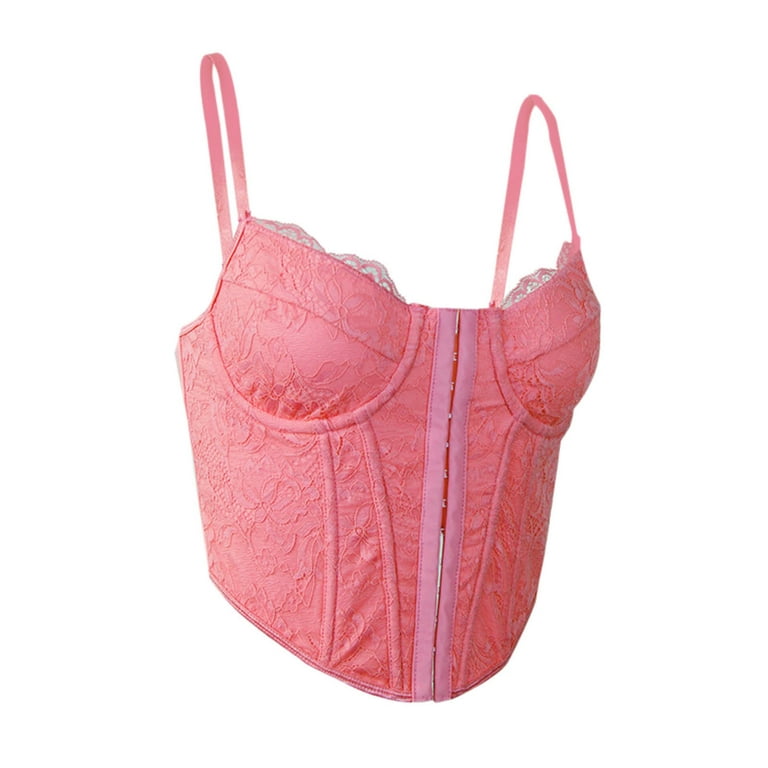 Womens Bras Wire-Free Push-Up Bralettes Lace Hot Pink S 