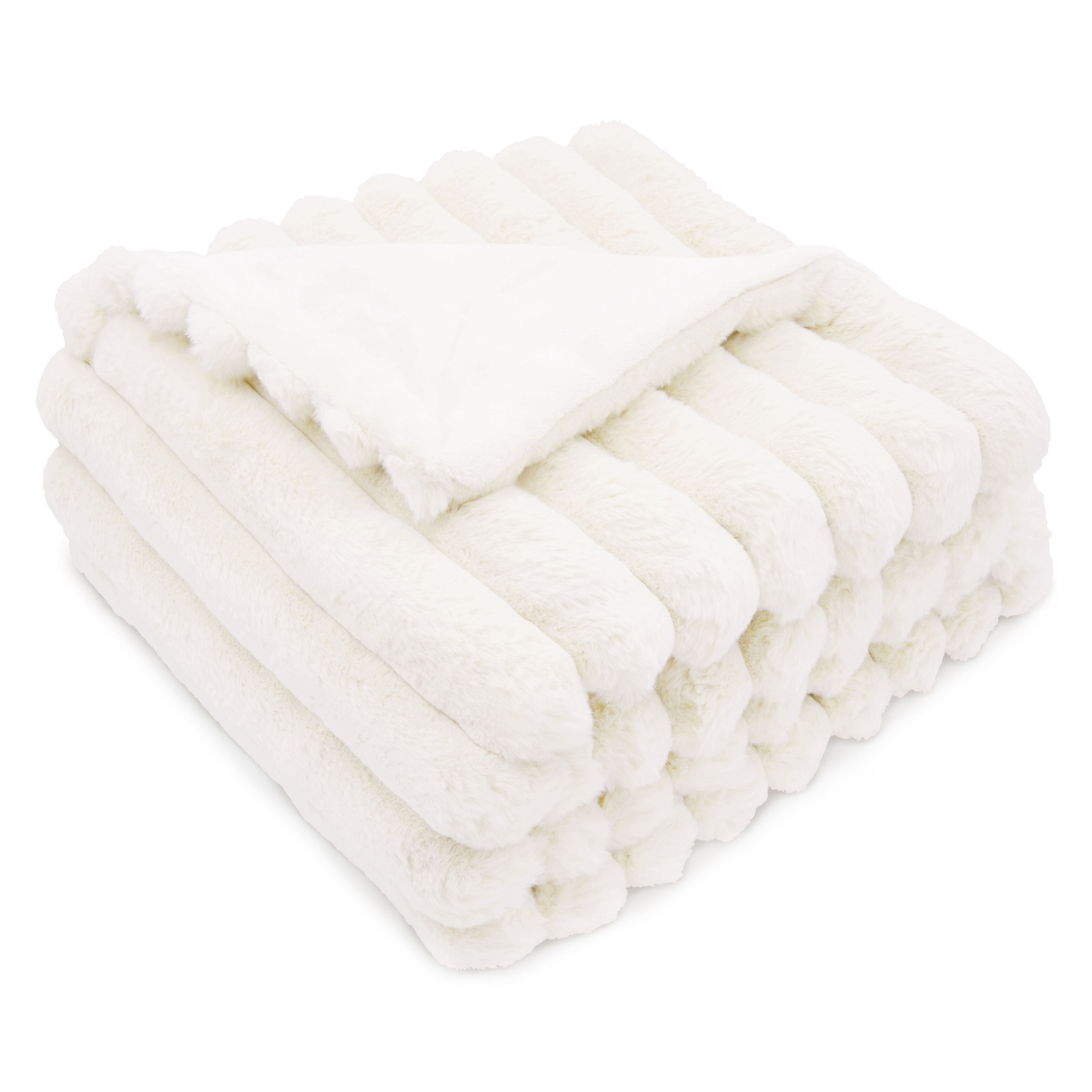 Regal Living Luxury Reversible Textured Stripe Faux Fur & Velvet Throw, White, 50" x 70"