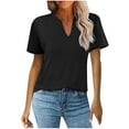 thumbnail image 1 of Birdeem Mode Femmes Décontracté Uni Chandail à Enfiler Col en V Manches Courtes T-Shirt Hauts Blouse, 1 of 3