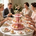 thumbnail image 4 of BiFandian 3-Tier Cardboard Cupcake Stand, Scalloped Edge Disposable Dessert Holder with Carry Handle, Foldable Pastry Display Tray for Birthday Tea Party Wedding and Holiday Snack Serving, 4 of 6