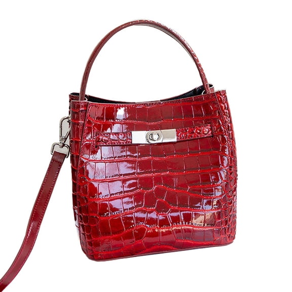 Genuine Cowhide Leather Crocodile Embossed Mini Bucket Bag, Top-handle Crossbody Bag, Work Daily Bag