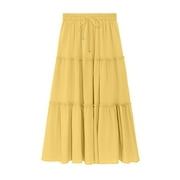 Womens Maxi Skirts Elastic Waist Boho Long Skirts for Women Casual Vacation Solid Color Womens Skirts Flowy Ankle-Length Skirts