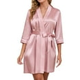 thumbnail image 2 of Karight Women Silk Like Satin Color Lace Up Short Robe For Home Wear, 2 of 7