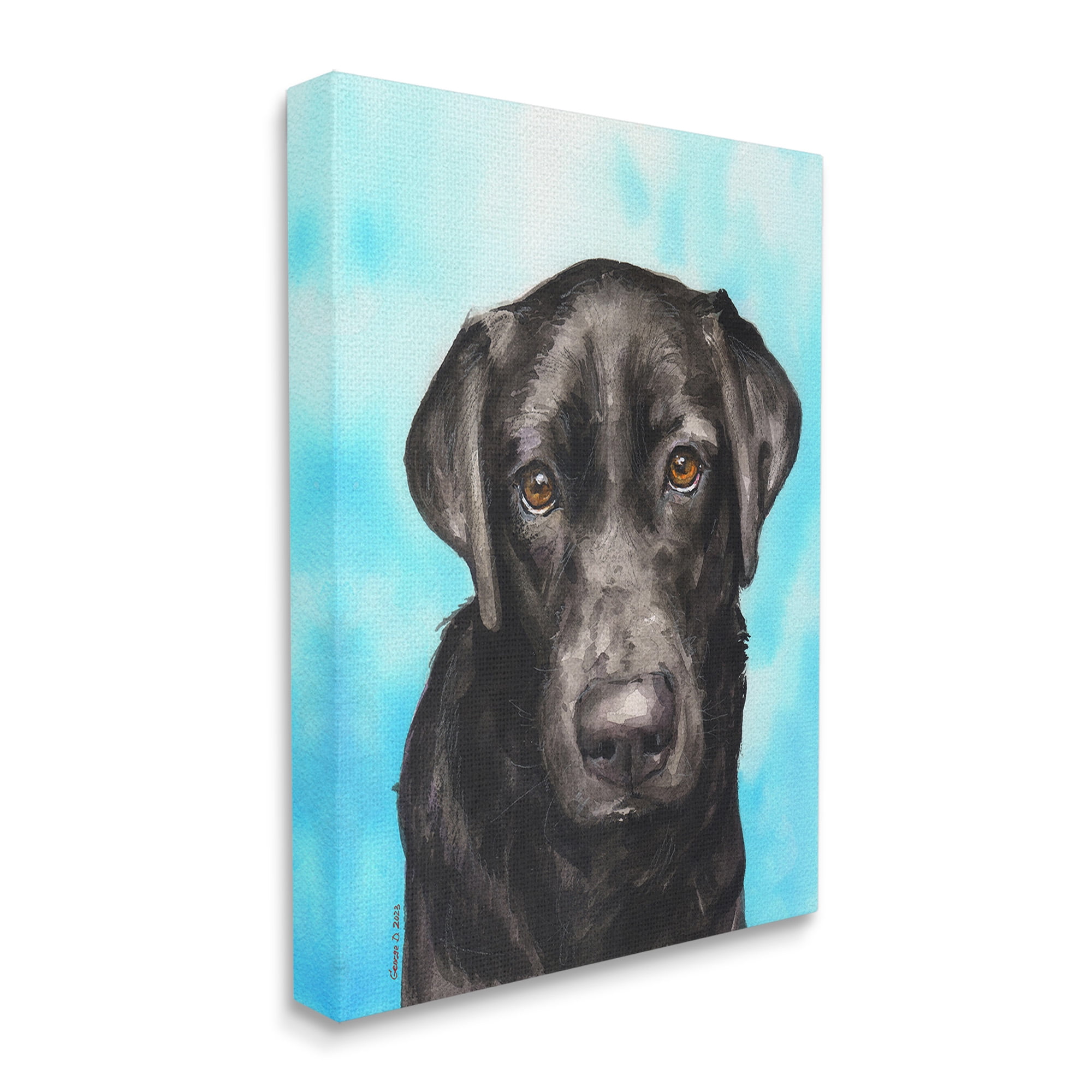 Stupell Industries Black Lab Portrait on Blue Animals & Insects Painting Gallery Wrapped Canvas Art Print Wall Art, 16 x 20