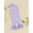 thumbnail image 3 of Biezeib Girls Summer Outfits, One Shoulder Ribbed Tops + Elastic Waist Flare Pants + 3D Bow Headband Infant Toddler 3 Piece Set, 3 of 9