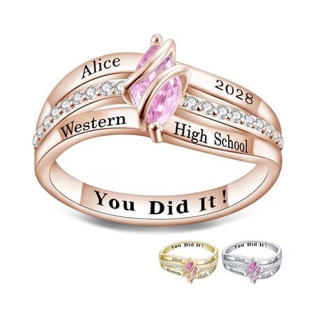 USA PJM Custom Women’s Class Ring Sterling Silver for High School & College Graduation-Rose Gold