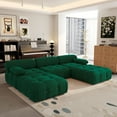 thumbnail image 3 of Magic Home 103.95" Modular Sectional Sofa with Movable Ottomans, Modern Flannel Fabric Deep Seat U-Shaped Cloud Couches Green Couch for Living Room, Apartment, Office, 5-Seat, Green, 3 of 12