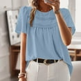 thumbnail image 2 of MIXUE Boho Tops For Women Summer Solid Color Lace Crew Neck Short Sleeve Pullover Shirts For Women Tshirts Streetwear,Blue,M, 2 of 7