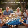 thumbnail image 3 of Round Outdoor Tablecloth with Umbrella Hole and Zipper, Blue Brown Wooden Grain Tablecloth with Elastic Waterproof, Farmhouse Gradient Wood Stripes Patio Table Covers for 45" - 54" Pool Tables, 3 of 9