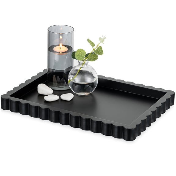 Hanobe Decorative Tray for Coffee Table: Black Wooden Ottoman Trays, Modern Centerpiece Topper for Living Room Dining Table Bathroom Entryway Home Decor