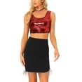 thumbnail image 1 of TOP CROP METÁLICO CON LENTEJUELAS INSPIRADOR CHIC PARA MUJERES, BRILLO Y SIN MANGAS, TANK TOP DE FIESTA Y CLUB XL ROJO, 1 of 6