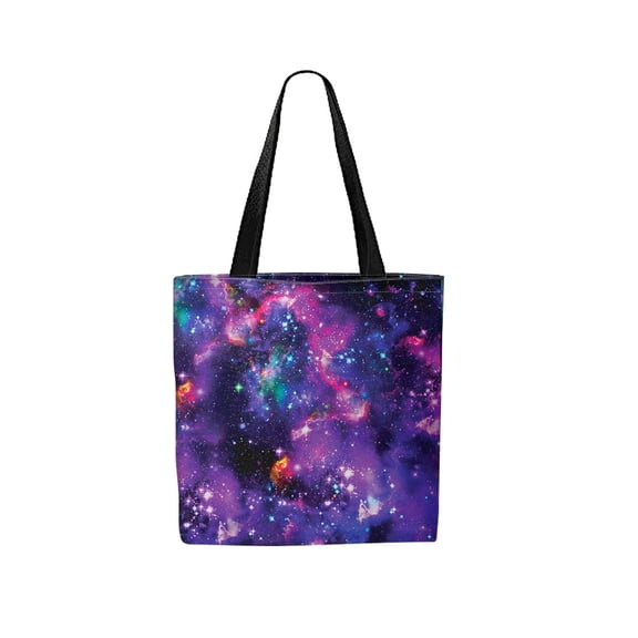 WIRESTER Reusable Canvas Tote Bag for Women Girls, Big Tote Bag With Inner Pocket, Beach Bag, Grocery Shopping Bag, Travel Bag - Purple Nebula Galaxy
