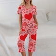 thumbnail image 2 of Garbnen Women Valentine Pajamas Set V Neck Short Sleeve Sleepwear Topand Capri Pants Love Heart Graphic Women's 2 Piece Pajama Sets with Pockets, 2 of 7