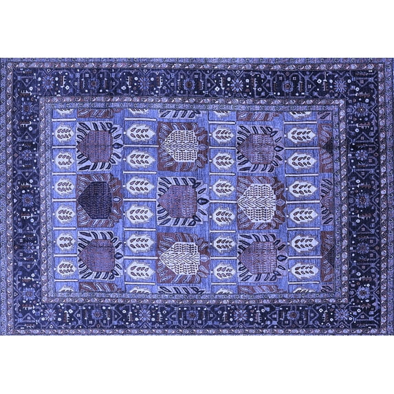 Ahgly Company Machine Washable Indoor Rectangle Oriental Blue Industrial Area Rugs, 6' x 9'