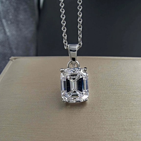 3Ct Emerald Lab Created Diamond Solitaire Pendant 14K White Gold Finish Free Chain