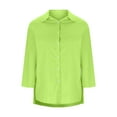 thumbnail image 3 of Fesfesfes Women's Loose Blouses Trendy Straight Hem Button-Front Long-Sleeve Round Neck Tee Comfy Breathable Comfy Solid Color T-shirt(Green,L), 3 of 5