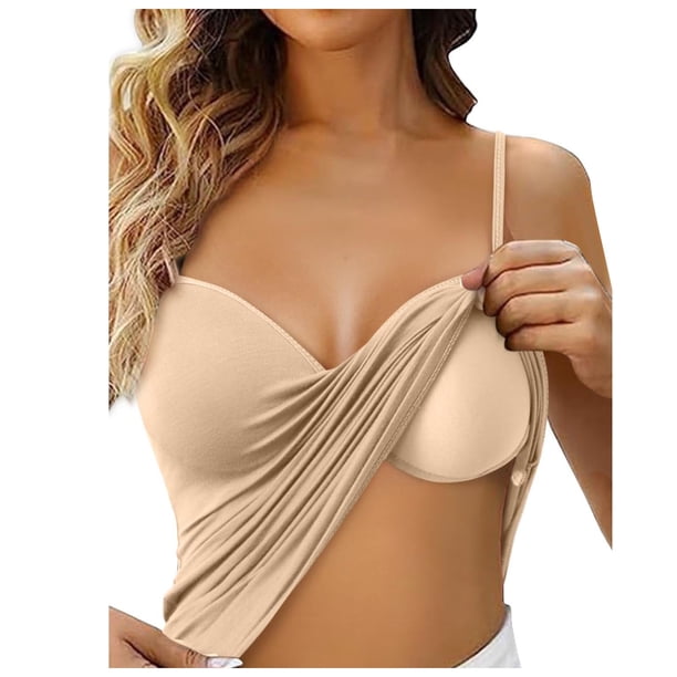 Camiseta interior con sujetador incorporado para mujer, tirantes finos ajustables, prenda básica, color liso, tejido suave, tallas S-XL