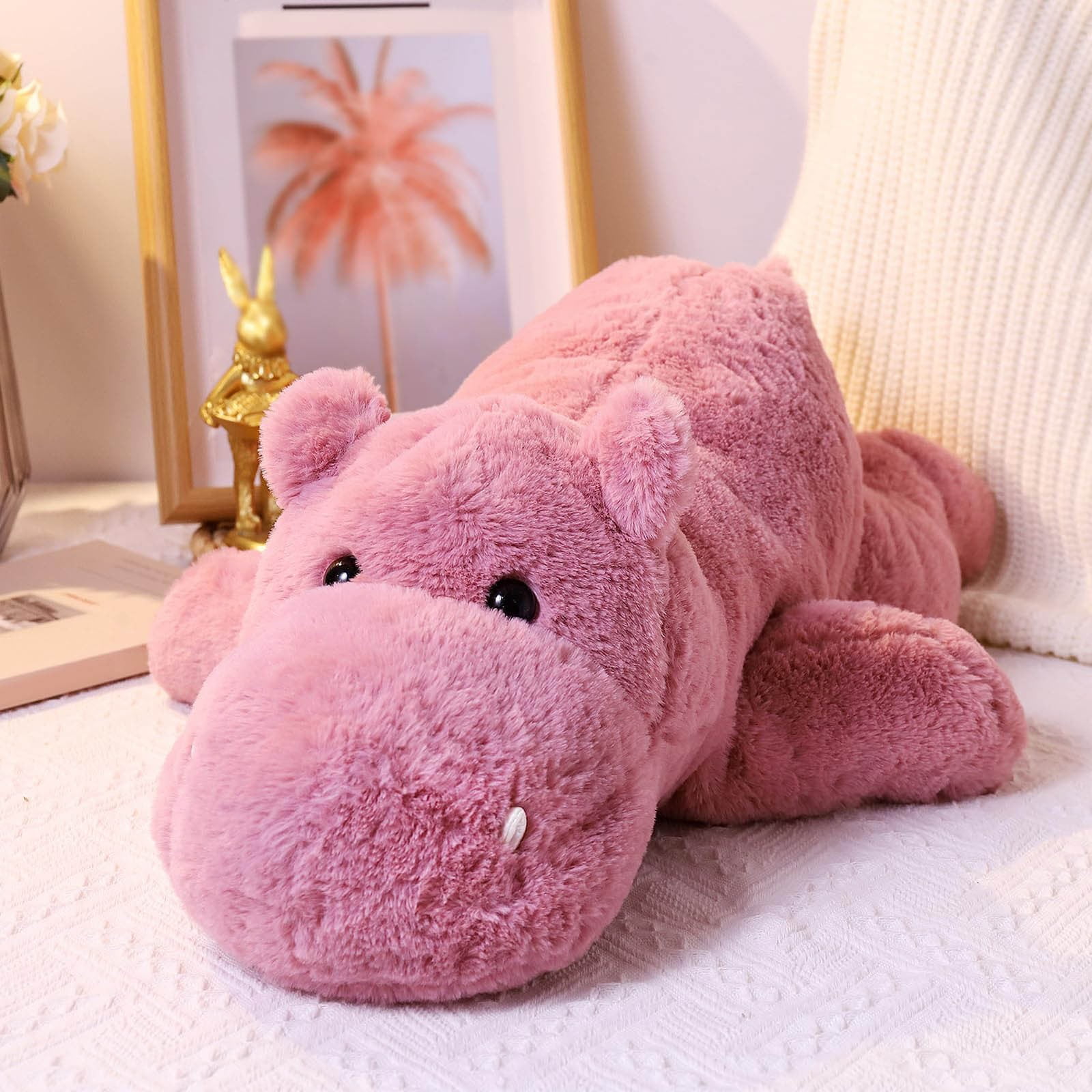 ​​LYINGF Weighted Stuffed Hippo Animal for Kids Sensory Comfort 17.7" Soft Plush Toy 2.2lbs, Calming Cuddly Weighted Hippo for Anxiety Relief and Sleep Support in Children