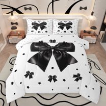 Castle Fairy Black Ribbon Bow Bedding Comforter Set 2pcs for Boys Girls,Kawaii Stars Print Twin Comforter Sets Microfiber,Dreamy Princess Breathable Bedding Set,Lightweight Room Decor,Reversible