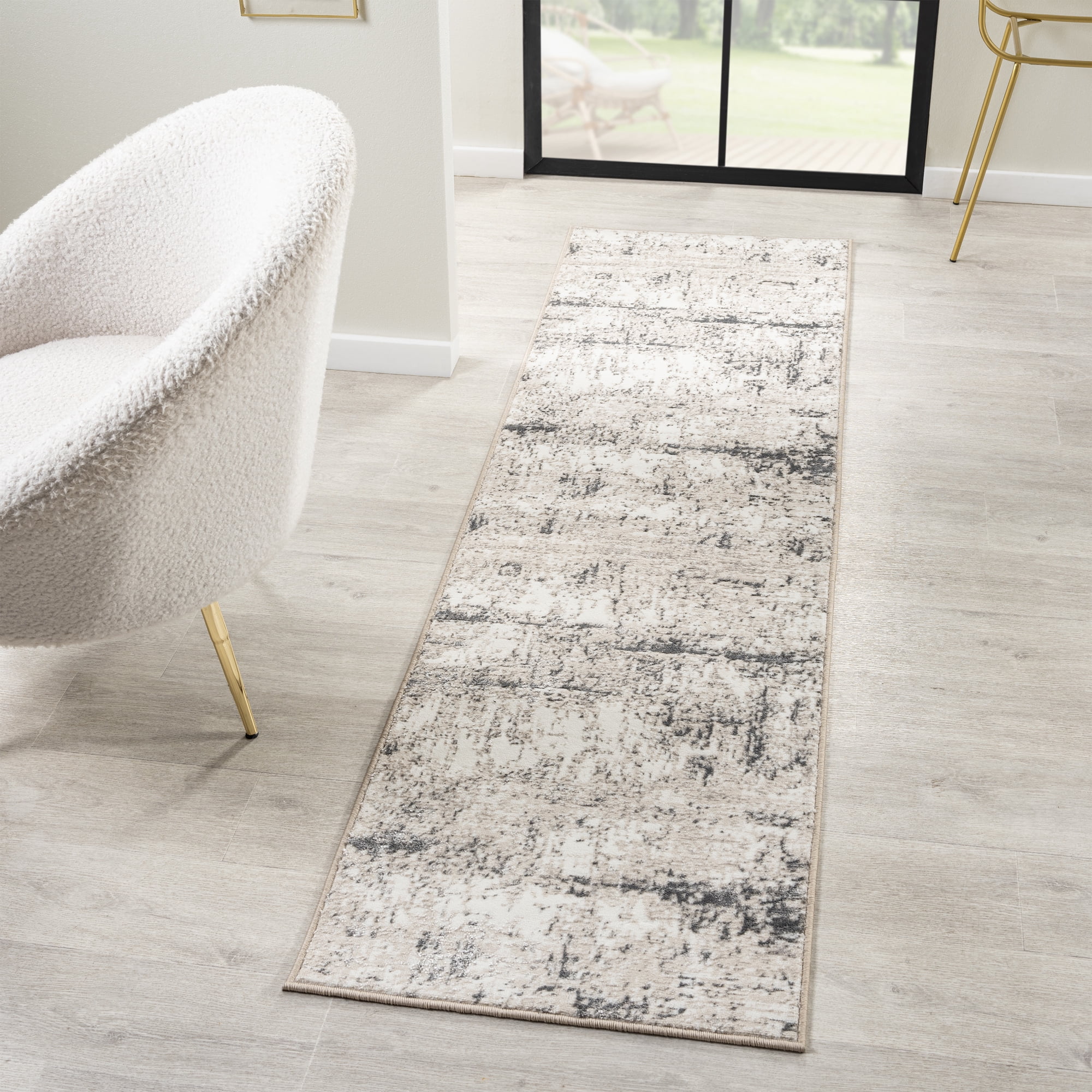 Ox Bay Bethany 2' x 7' Cream/Gray Abstract Durable Indoor Area Rug