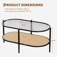 thumbnail image 4 of Bingirl 2 Tier Oval Coffee Table: White Steel, Water Wave Glass Top, and Yellow Rattan Storage Shelf, 4 of 8