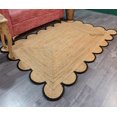 thumbnail image 3 of Hand Woven Farmhouse Jute Area Scalloped Rug Natural Scallop Pattern Jute Bohemian Base Black Trim Rug (Black, 7'x7'), 3 of 8