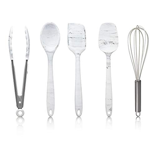 Cook with Color 5 Pc Silicone Kitchen Utensil Set - Marble White and  Gunmetal 