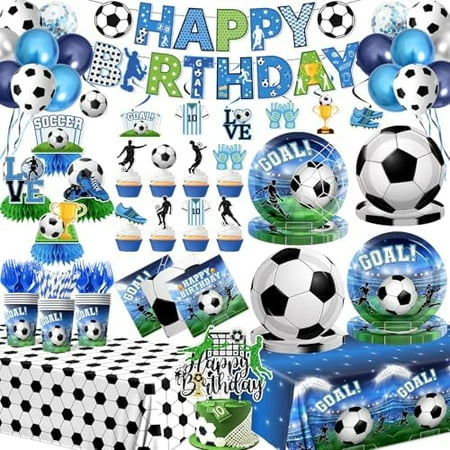 Soccer Birthday Party Decorations,200pcs Soccer Party Decorations Plates and Napkins Cups Tablecloth Cake Topper Honeycomb Balloon for Soccer Party Supplies,Serve 24$$Home Decor, Kitchen, & Other