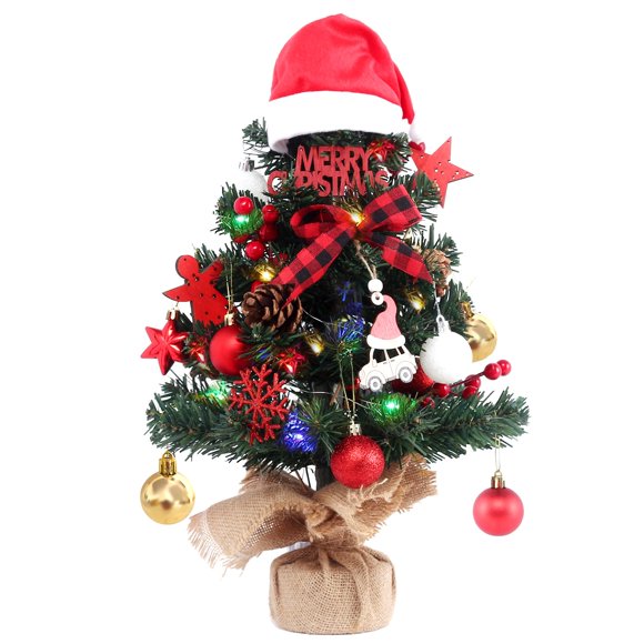 Árbol de Navidad BSTCRAFT Mini de 56 cm, verde, con luces y adornos