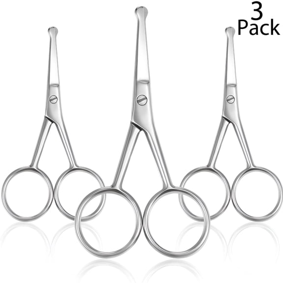 EXLEAF 3 Pairs Nose Hair Scissors Rounded Tip Scissors Facial Hair Scissors Stainless Steel Blunt Tip Scissor for Eyebrows, Nose, Moustache, Beard, Grooming