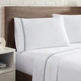 thumbnail image 2 of Aston & Arden Sateen 4-Piece Sheet Set (Queen Bed Size), Luxury 600 Thread Count, Silky Sateen Cotton, Pristine White with Fine Baratta Embroidered 3-Stripe Hem, Lapis Blue, 2 of 7