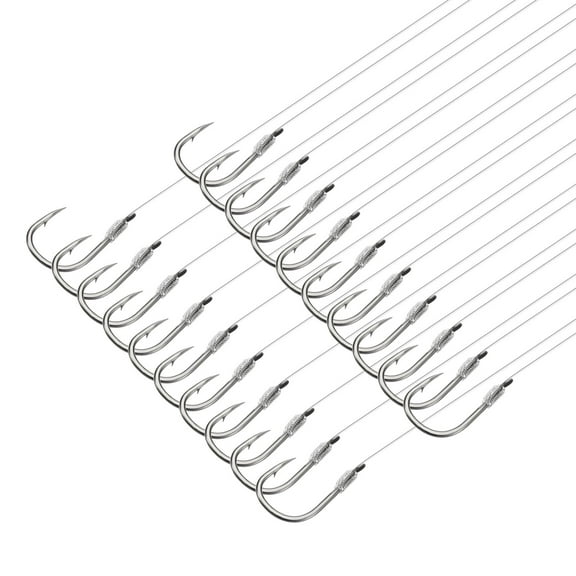 Uxcell 7# Small Fishing Hooks with 45cm Line, 0.51x0.32 Inch Double Hook Rigs with Barb Fishing Hook, Silver Tone 20Pcs