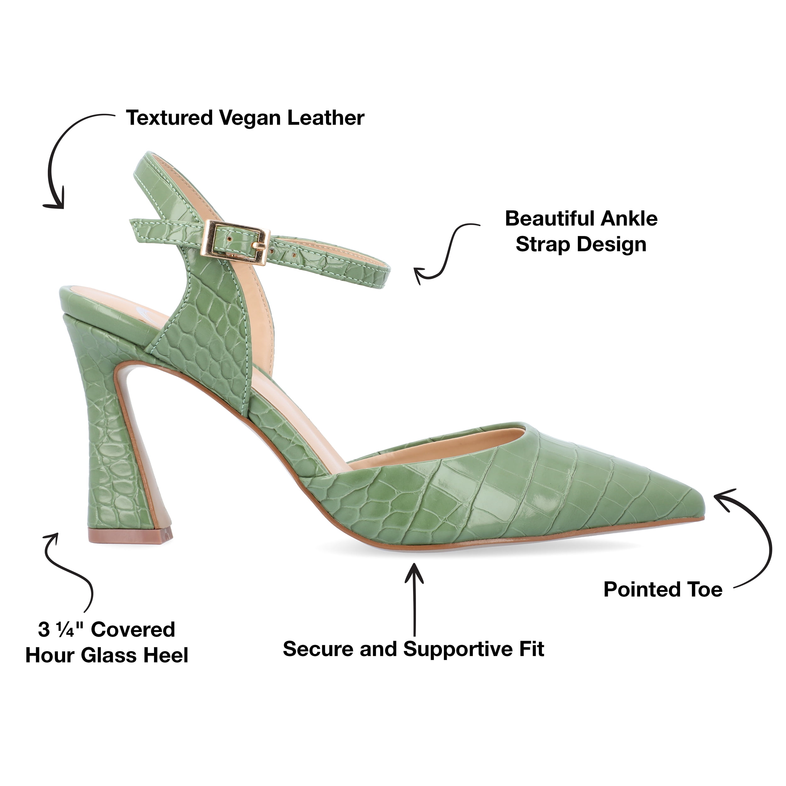 Journee Womens Nixey Croco Texture Buckle Pointed Toe Pumps, Widths Available
