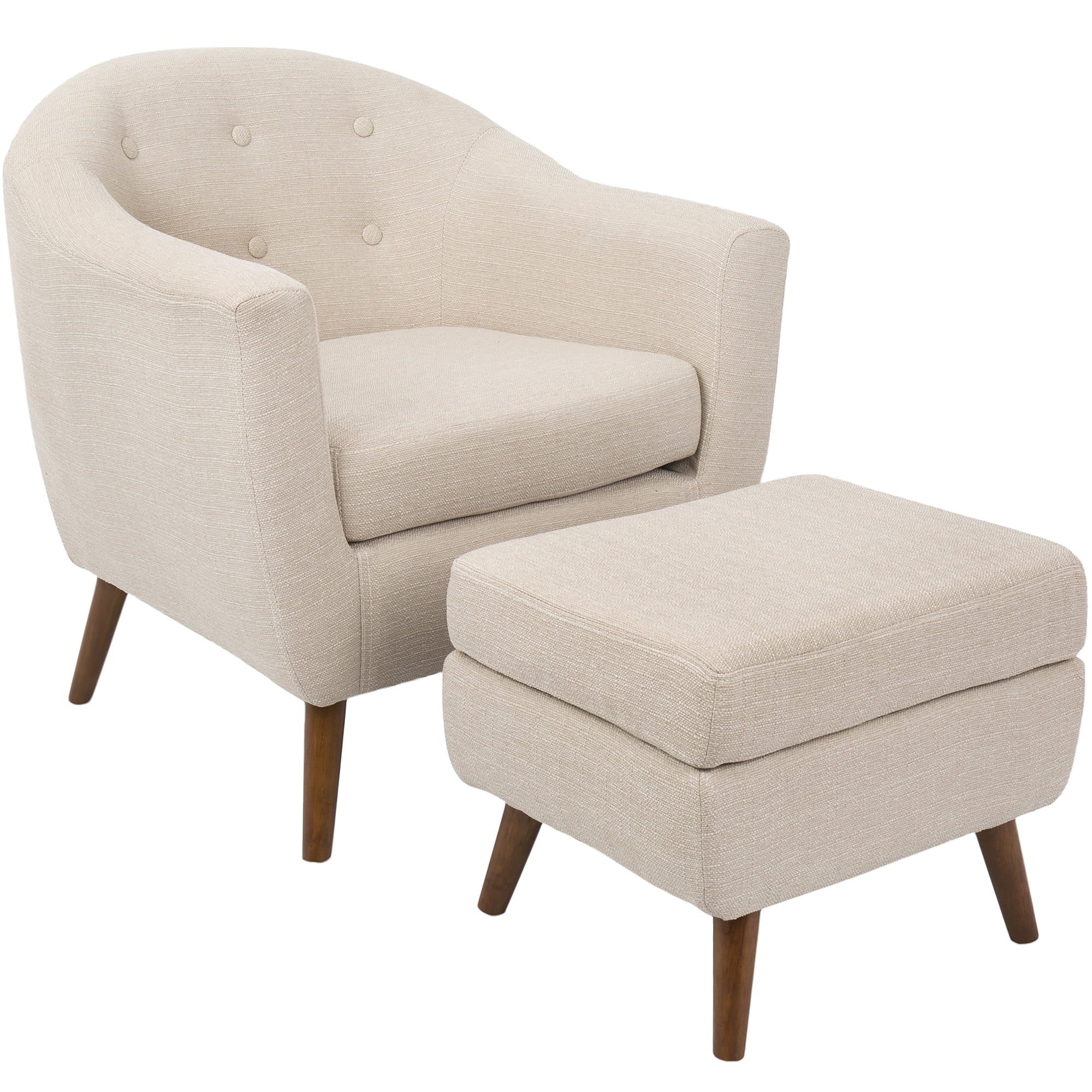 Rockwell Mid-Century Modern Accent Chair and Ottoman in Beige by
