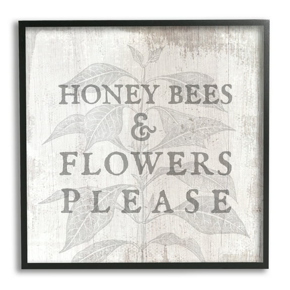 Stupell Industries Bees & Flowers Phrase Inspirational Painting Black Framed Art Print Wall Art, 12 x 12