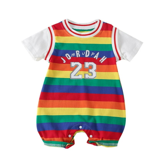 Wxirdiow Summer Newborn Clothes Newborn Baby Short Sleeve Bodysuit Baby Clothes For Boys And Girls Children's Rainbow Onesie Summer Super Cute A Size,3-6 Months