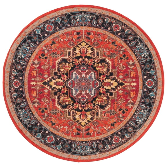 SAFAVIEH Journey Casey Oriental Machine Washable Area Rug, Red/Blue, 6'7" x 6'7" Round