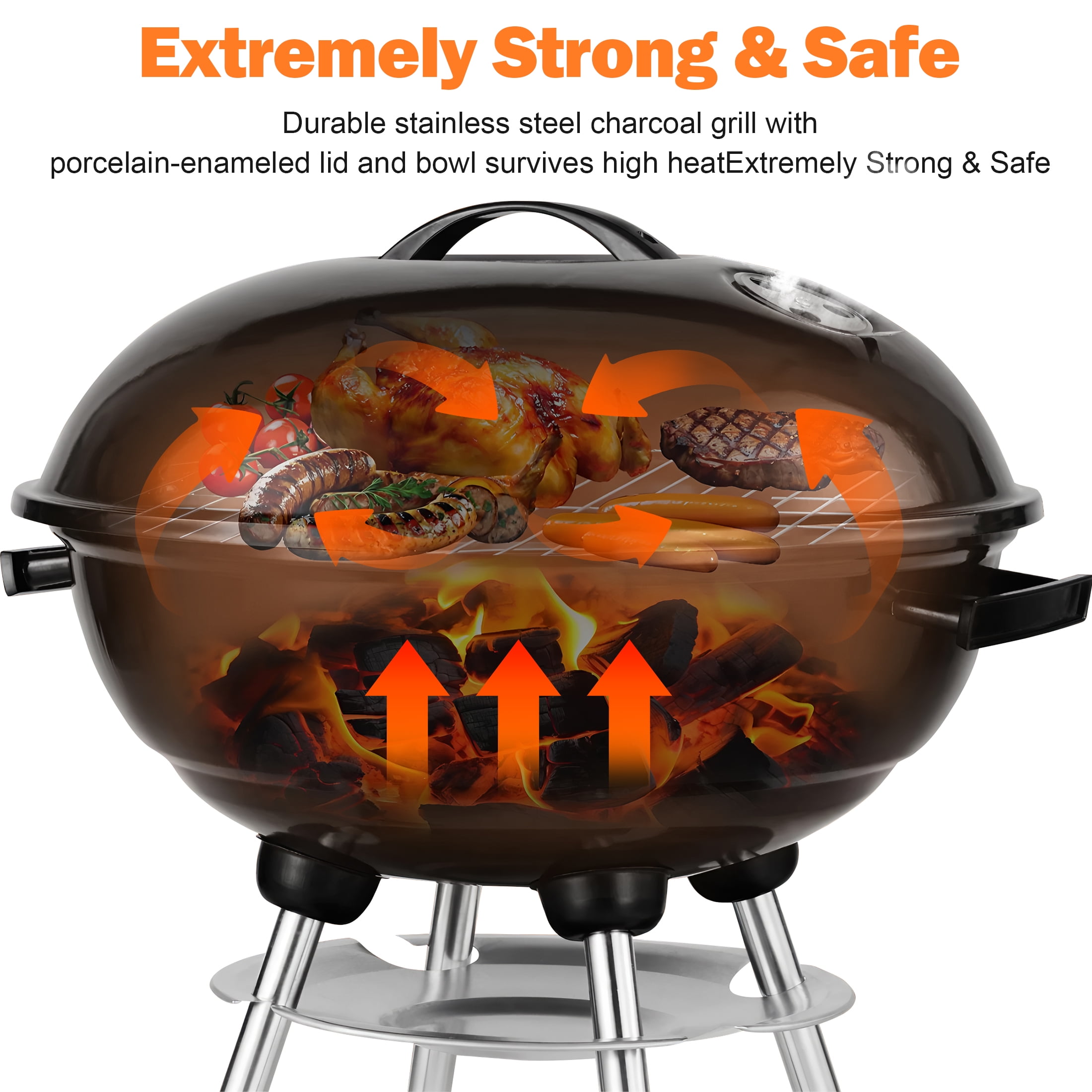 Segmart BBQ Charcoal Grill for Outdoor, 18 Inch Portable Kettle Charcoal Grill with Wheels, Barbecue Oven for Patio, Backyard, Camping, Black