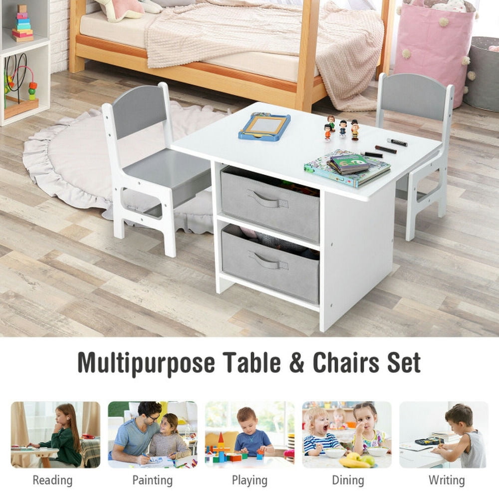 Spaco Wooden Kids Table and Chairs with Storage Baskets Puzzle, Toddler Table and Chair Set for Arts & Crafts, Snack Time, Homeschooling, Homework