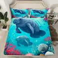 thumbnail image 2 of Cartoon Manatee King Size Sheet Sets Ocean Animal Sheets, Pink Coral Seashell Bed Set Cute Fish Otter Bed Sheets Set, Underwater World Fitted Sheet, 2 of 6