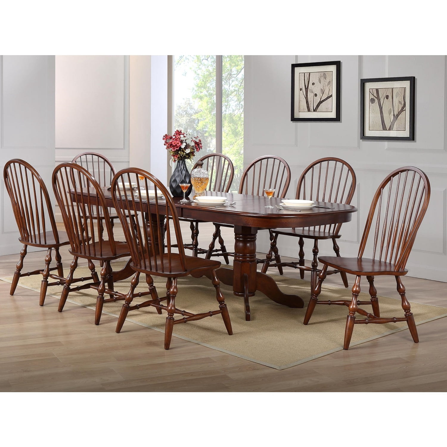 HomeStock Art Deco Dreams 96" Oval Double Pedestal Butterfly Extendable Dining Table , Chestnut Brown , Seats 10
