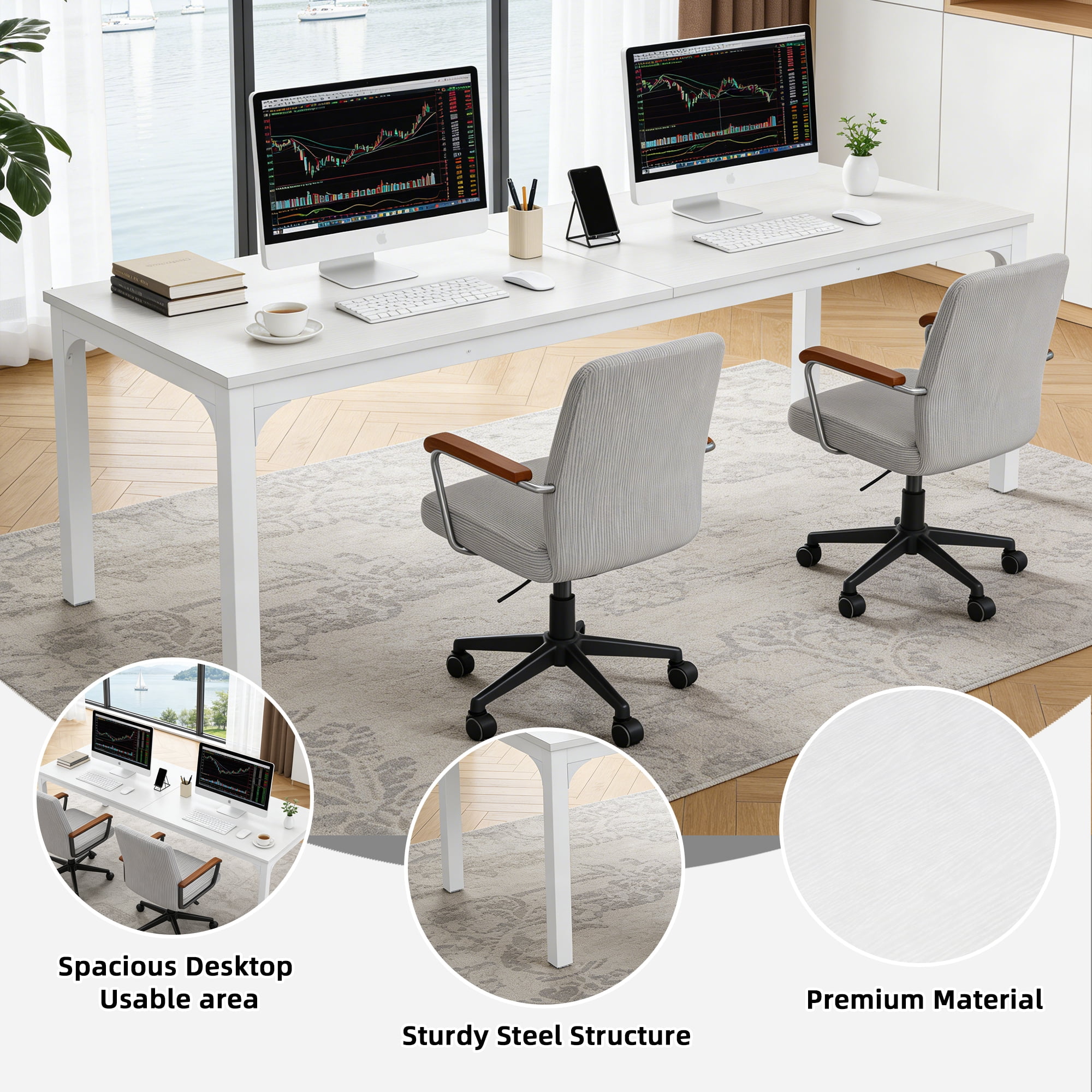 MAYEERTY 78.7" Extra Long Industrial Double Workstation Desk, 2-Person Home Office Desk with Heavy-Duty Metal Frame, 200lbs Capacity MDF Tabletop
