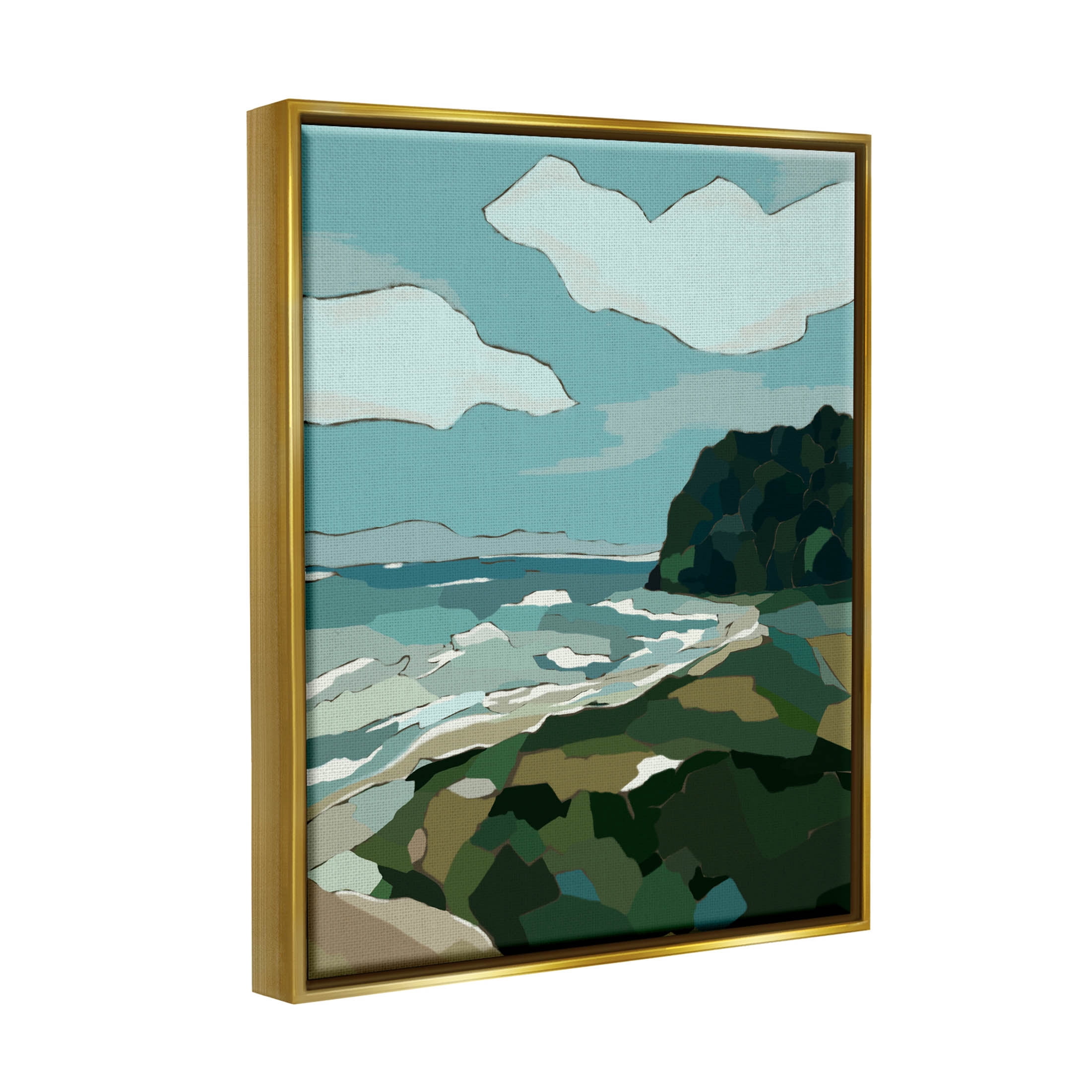 Stupell Industries Cloudy Blocked Beach Cliffs Landscape Graphic Art Metallic Gold Floating Framed Canvas Print Wall Art, Design by Nikita Jariwala