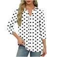 thumbnail image 3 of Women's V Neck Three Quarter Sleeve T-Shirt Tops Blouses Polka Dot Solid Color Loose Fit Casual Daily Wear Work Office Vacation Fashion Essential Gift for Women | CSEONE,White L, 3 of 9