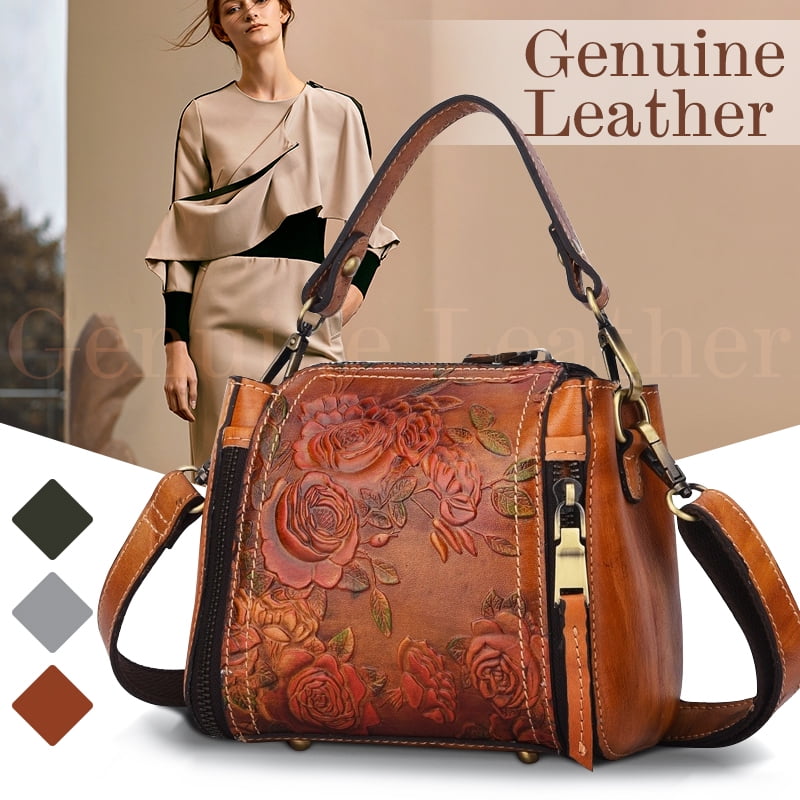 Details about   Vintage Women Genuine Cow Leather Shoulder Bag Embossed Handbag Flower S 5color