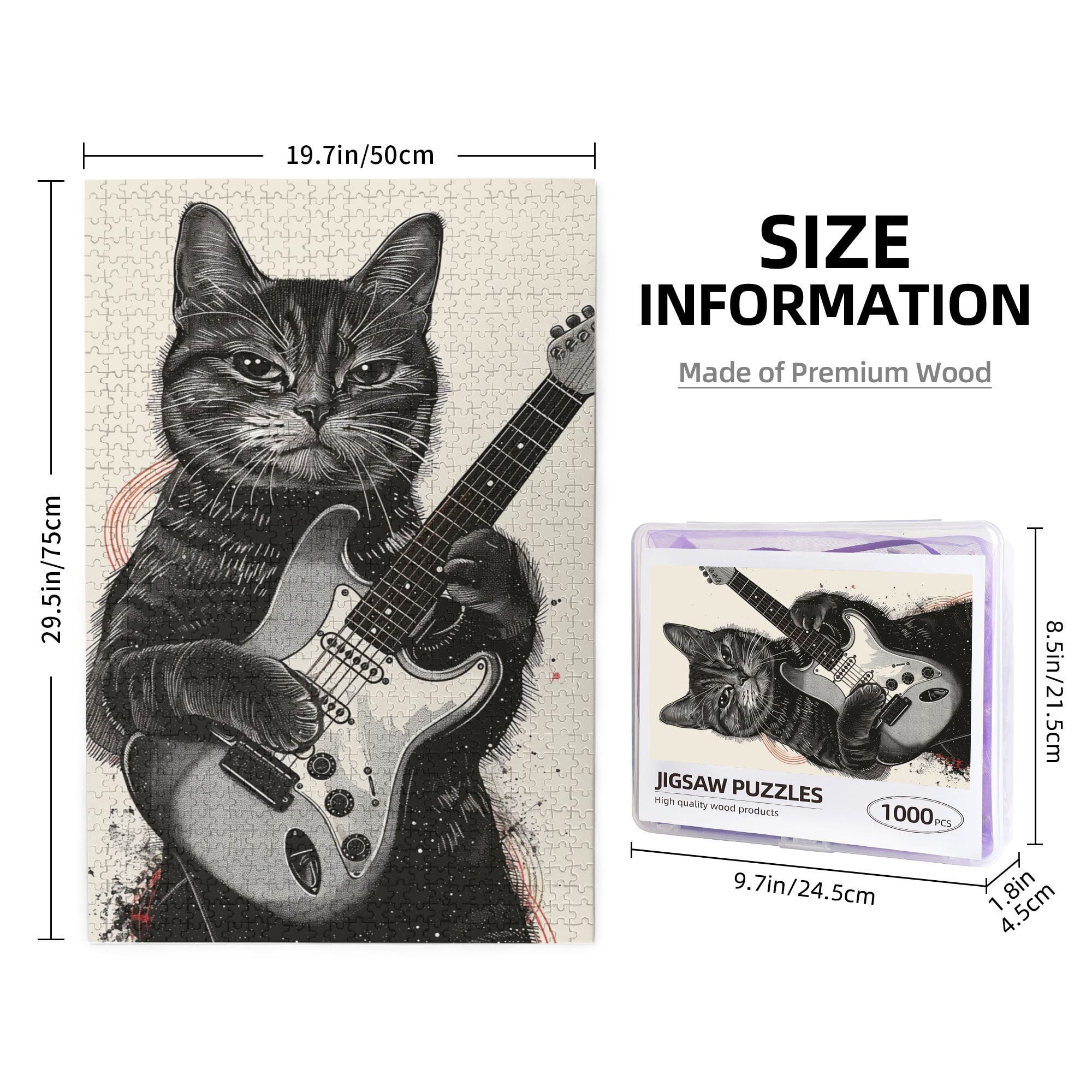 1000 PCS Black Cat'S Music Time - 1000 Piece Funny Animal Jigsaw Puzzles,Relax Yourself,Enjoy The Puzzle Solving Process,Whimsical Wooden Jigsaw Pieces,Exquisite Animal Retro Puzzle As Home Decor