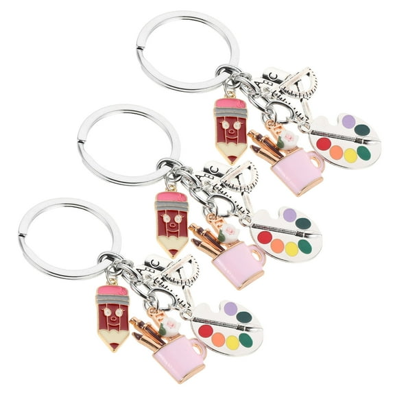 AURARMLET 3-Pack Teacher Keychains Bulk Set Multi-Color Graduation Art Party Favor Pencil Keyrings