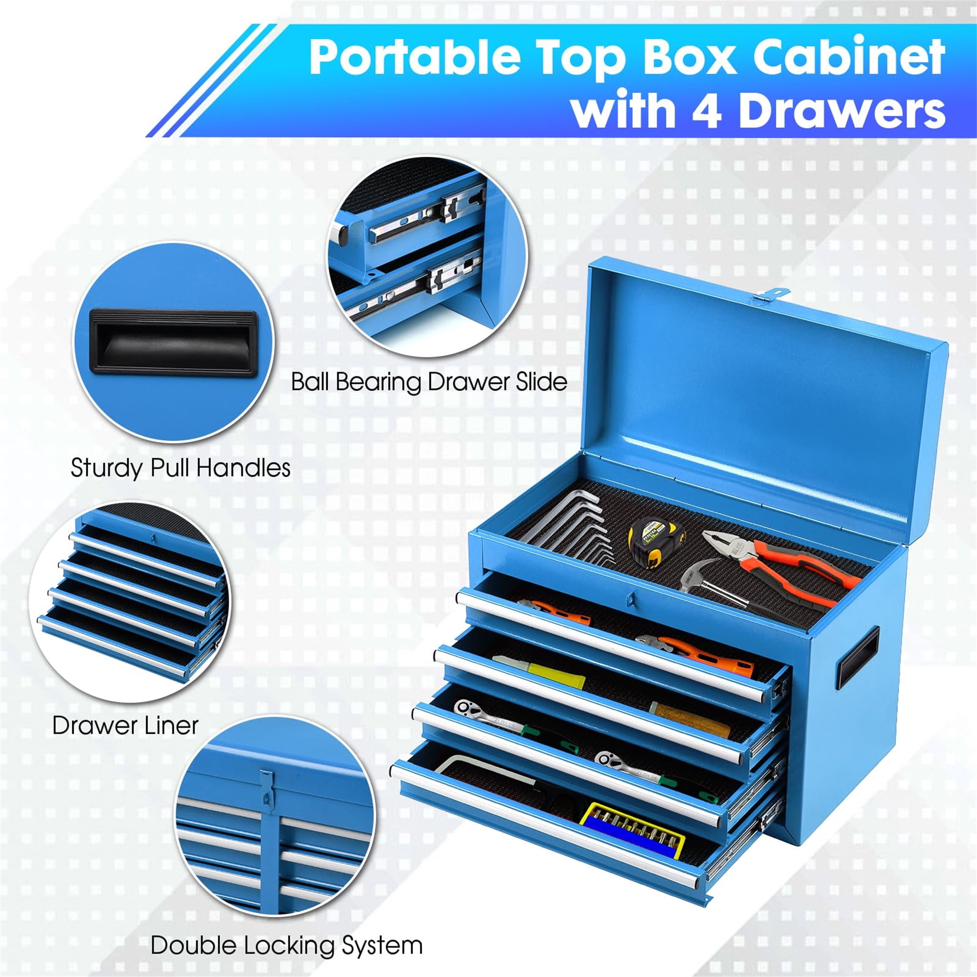 Aukfa Tool Box, 2-in-1 Rolling Tool Chest & Cabinet on Wheels for Garage Workshop, 5-Drawer, Blue