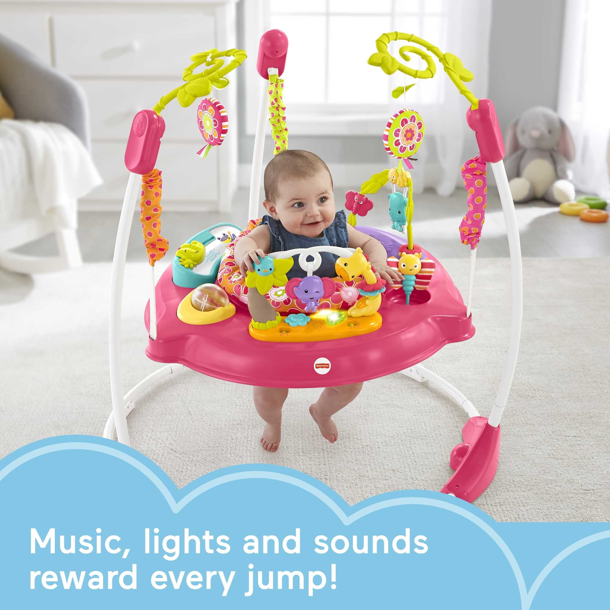 Fisher-Price Baby Bouncer Pink Petals Jumperoo Activity Center with Music and Lights, Unisex