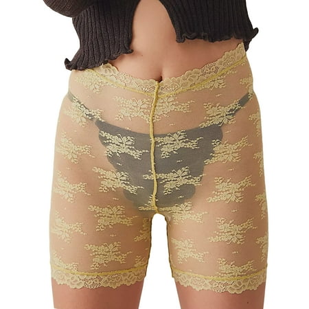 

Women’s Sheer Lace Shorts Summer High Waist Solid Color Anti-Chafing Panty Shorts（S M L）